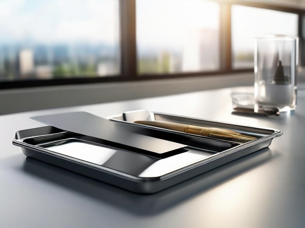 Blank divider cards tucked in a compact metal tray, representing saved zoom references in morning light.